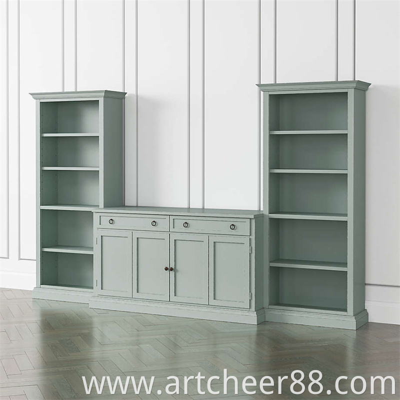 Cameo Blue Grey 3 Piece Entertainment Center With Open Bookcases Jpg